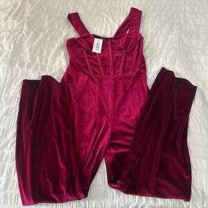 Cider Velvet Retro Wide-Leg Jumpsuit Wine Color (NWT)